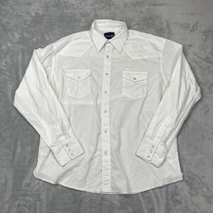 Wrangler Western Shirt Mens XL White Long Sleeve Chest Pockets Snap Button Up